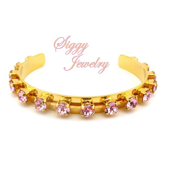 Light Rose Cuff Bangle Bracelet made with Genuine Austrian Crystals in 6mm - Picture 4 of 6